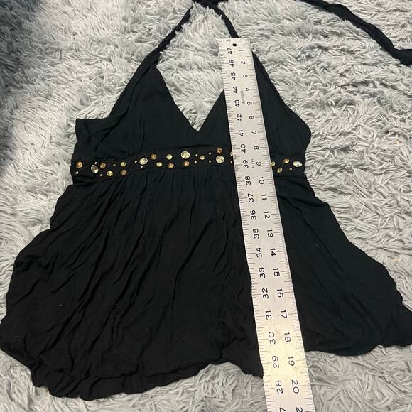 Vintage 2000s Twenty One Black Beaded Gathered Waist USA Made Medium - Picture 6 of 11